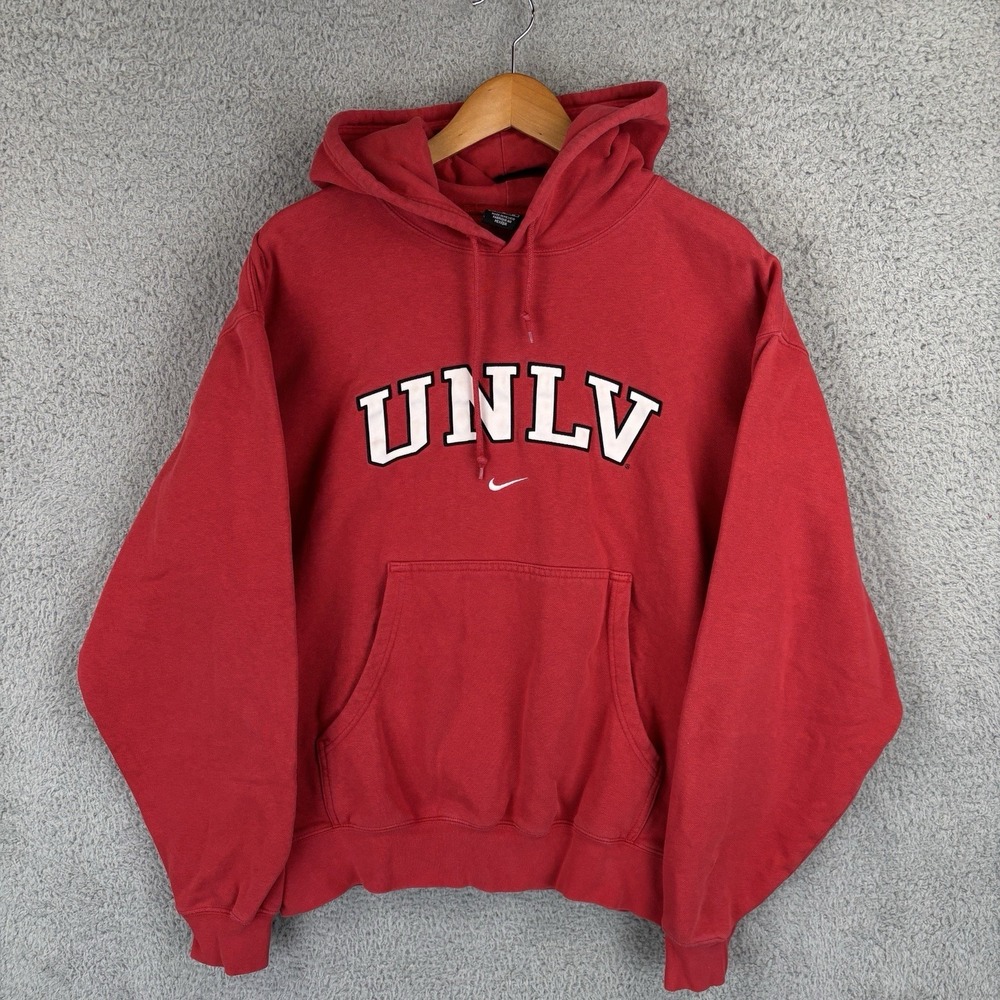 Vintage Nike UNLV Rebels Hoodie Mens Medium Red Center Swoosh 90s Sweatshirt